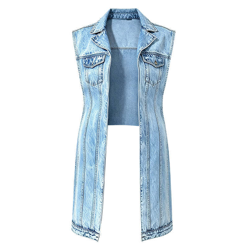 ✨💃 50% OFF! 👗Denim Vest Dress – High slit & longline style.