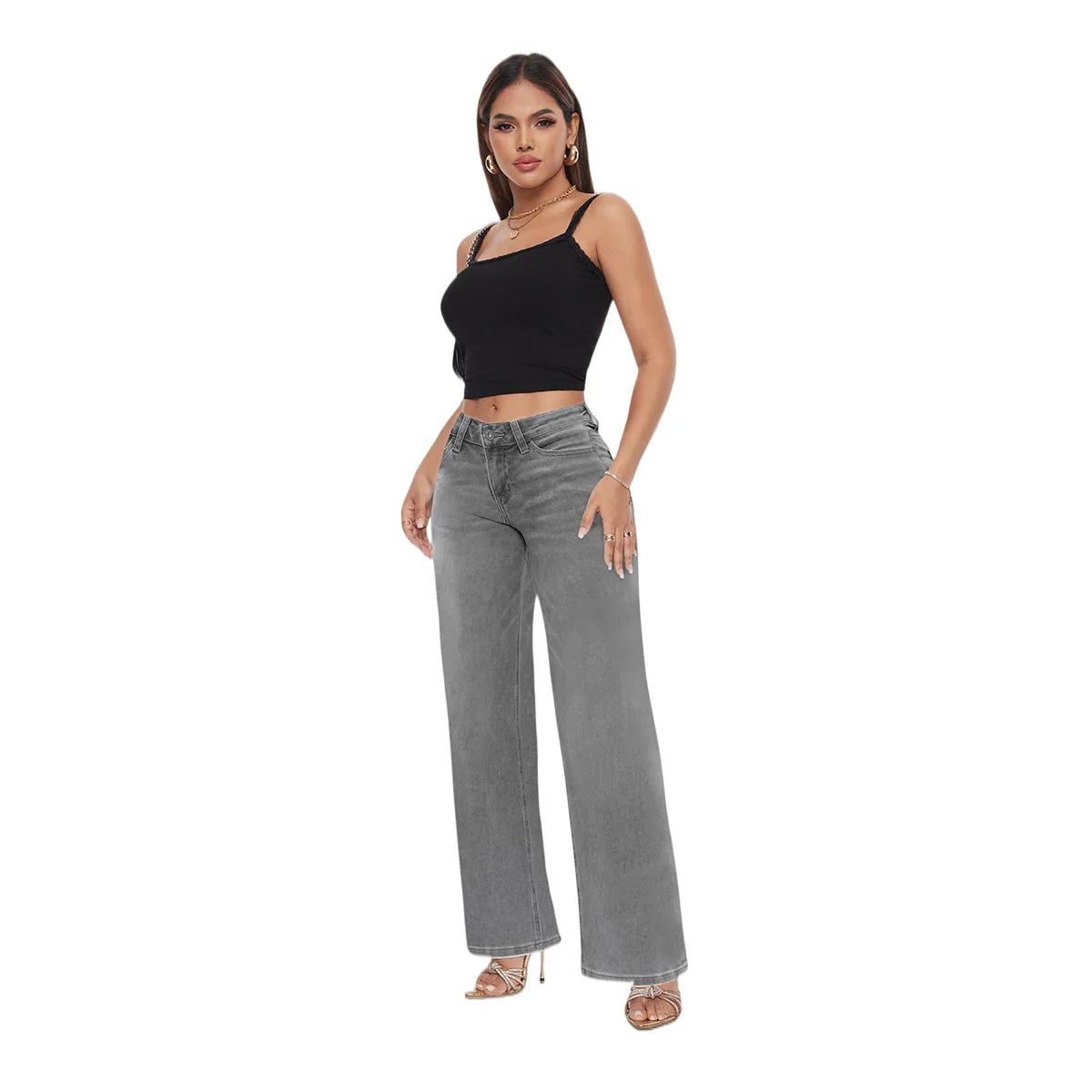 Mid-Low Rise Wide Leg Jeans