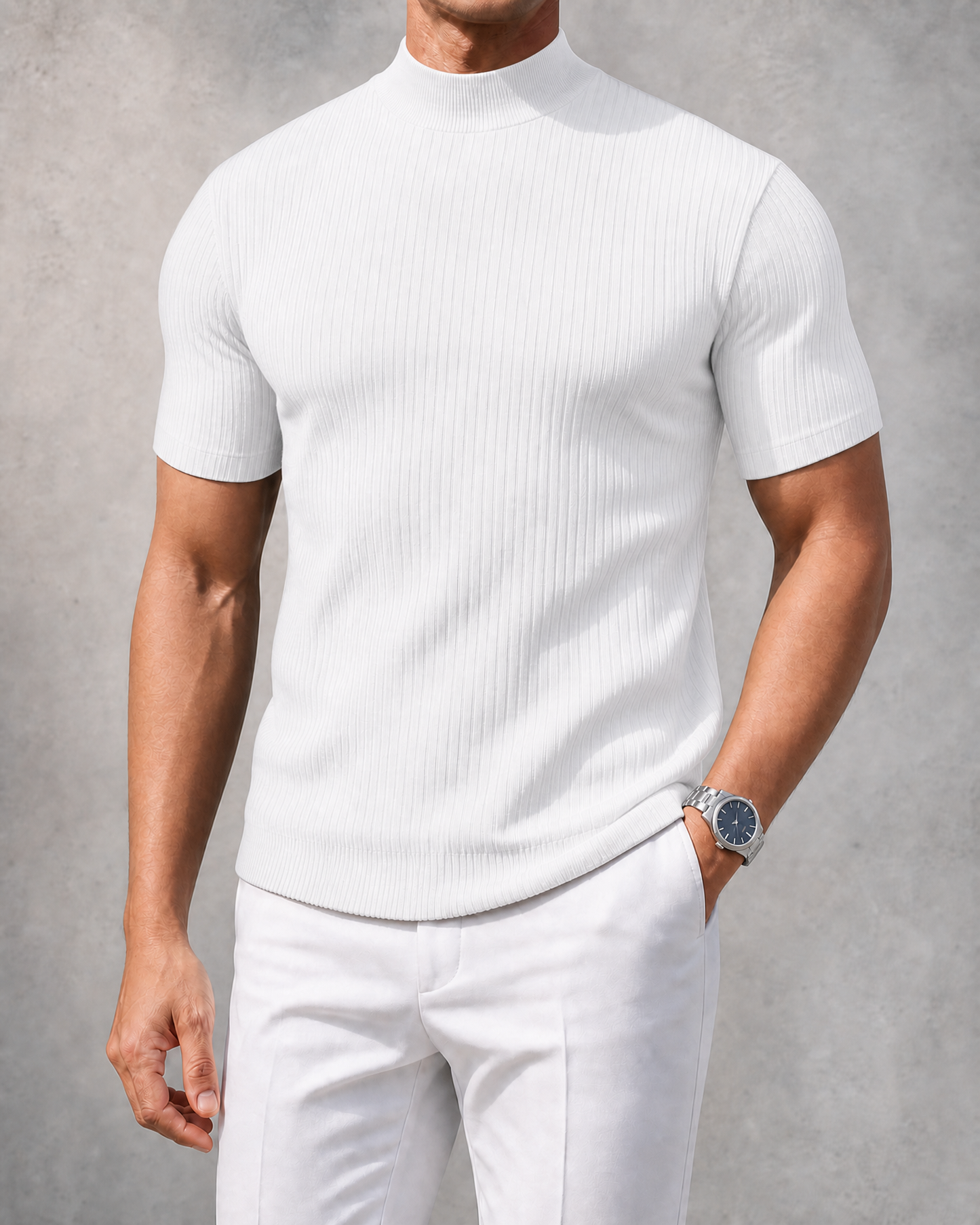 THE "MILAN" RIBBED MOCK-NECK TEE | ULTRA-SOFT KNIT & SLIM FIT