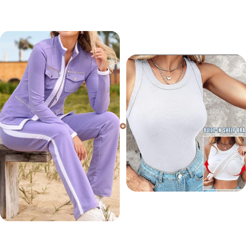 Women's 2-Piece Color-Block Tracksuit Set