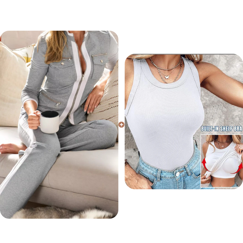 Women's 2-Piece Color-Block Tracksuit Set