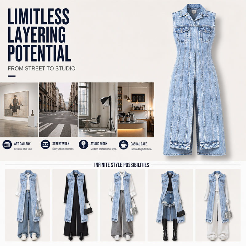 ✨💃 50% OFF! 👗Denim Vest Dress – High slit & longline style.