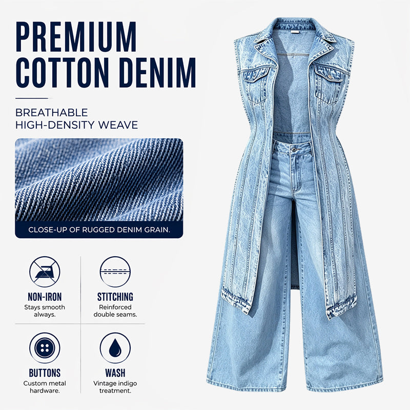 ✨💃 50% OFF! 👗Denim Vest Dress – High slit & longline style.