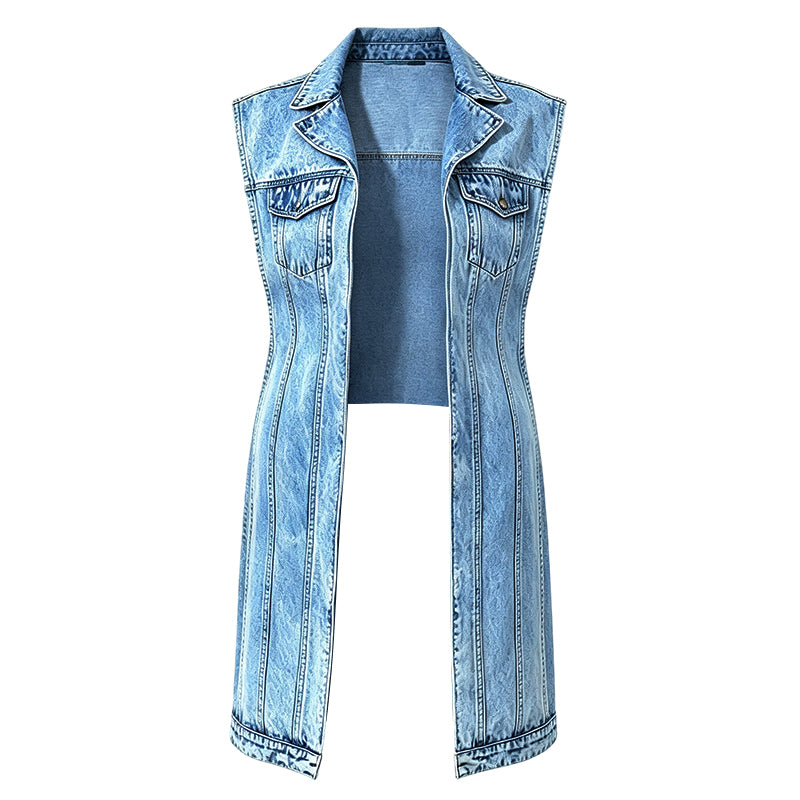 ✨💃 50% OFF! 👗Denim Vest Dress – High slit & longline style.