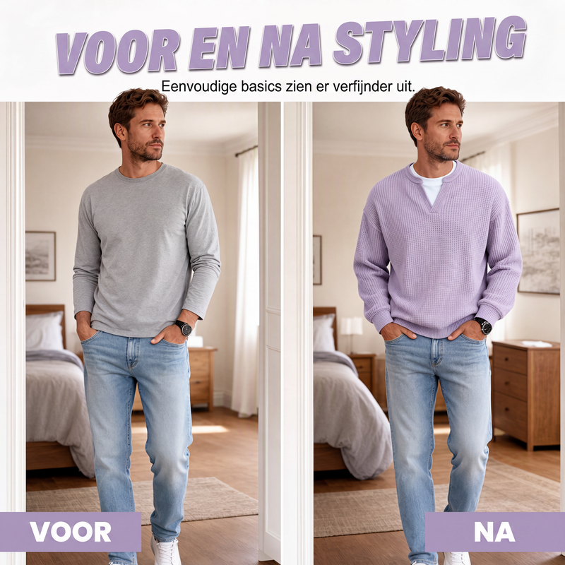 ✨ Jouw stijl‑upgrade: Getextureerd, Relaxed, Stijlvol! 👕Gelaagde comfortabele wafelgebreid T-shirt