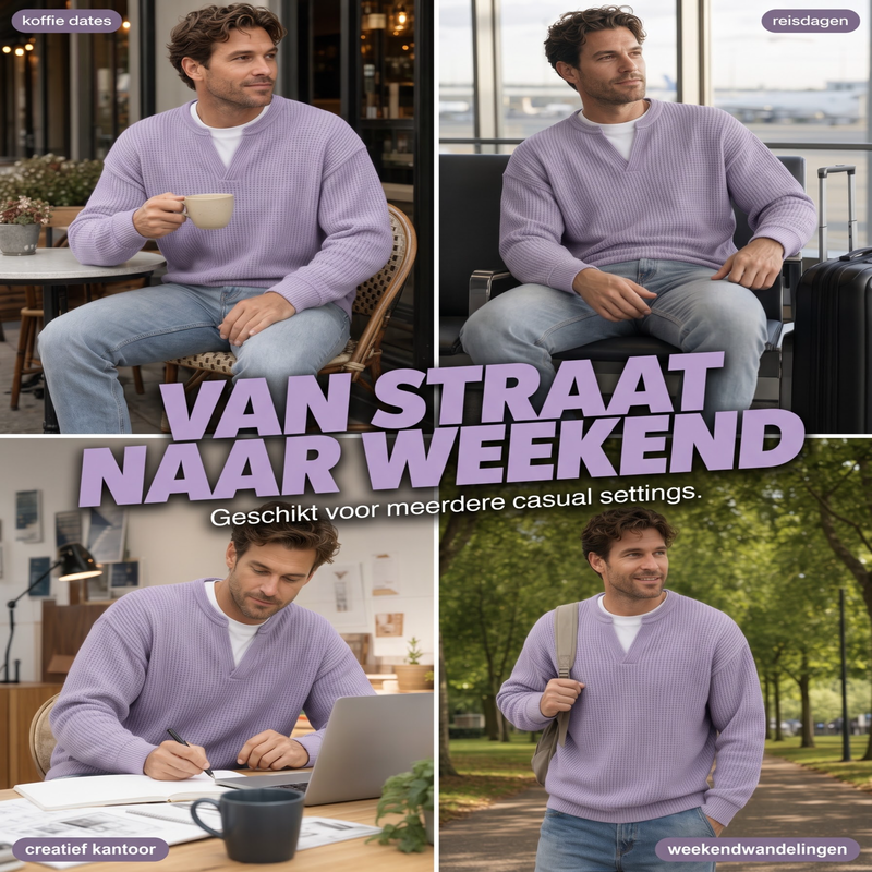 ✨ Jouw stijl‑upgrade: Getextureerd, Relaxed, Stijlvol! 👕Gelaagde comfortabele wafelgebreid T-shirt