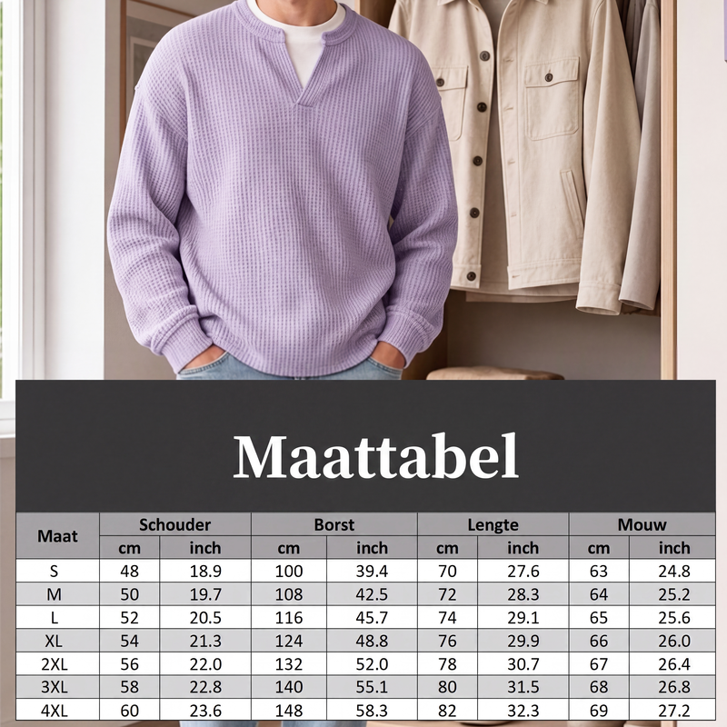 ✨ Jouw stijl‑upgrade: Getextureerd, Relaxed, Stijlvol! 👕Gelaagde comfortabele wafelgebreid T-shirt