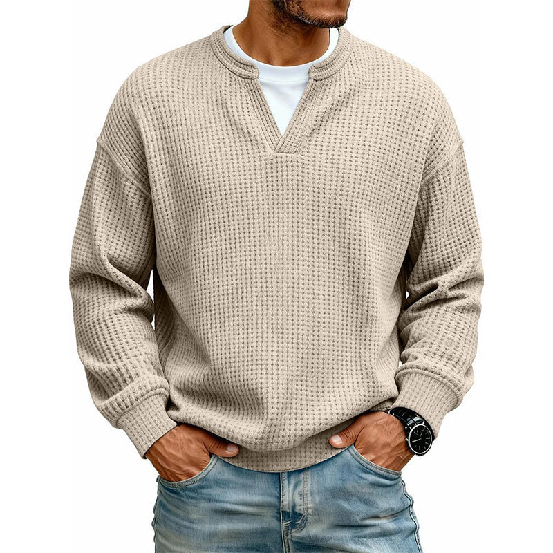 ✨ Jouw stijl‑upgrade: Getextureerd, Relaxed, Stijlvol! 👕Gelaagde comfortabele wafelgebreid T-shirt