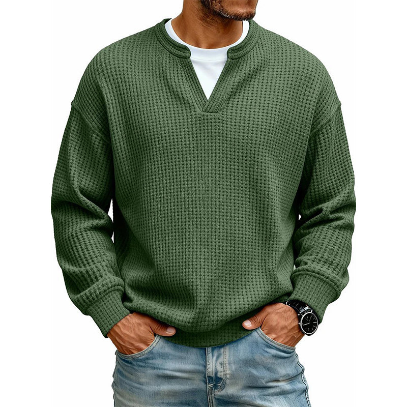 ✨ Jouw stijl‑upgrade: Getextureerd, Relaxed, Stijlvol! 👕Gelaagde comfortabele wafelgebreid T-shirt