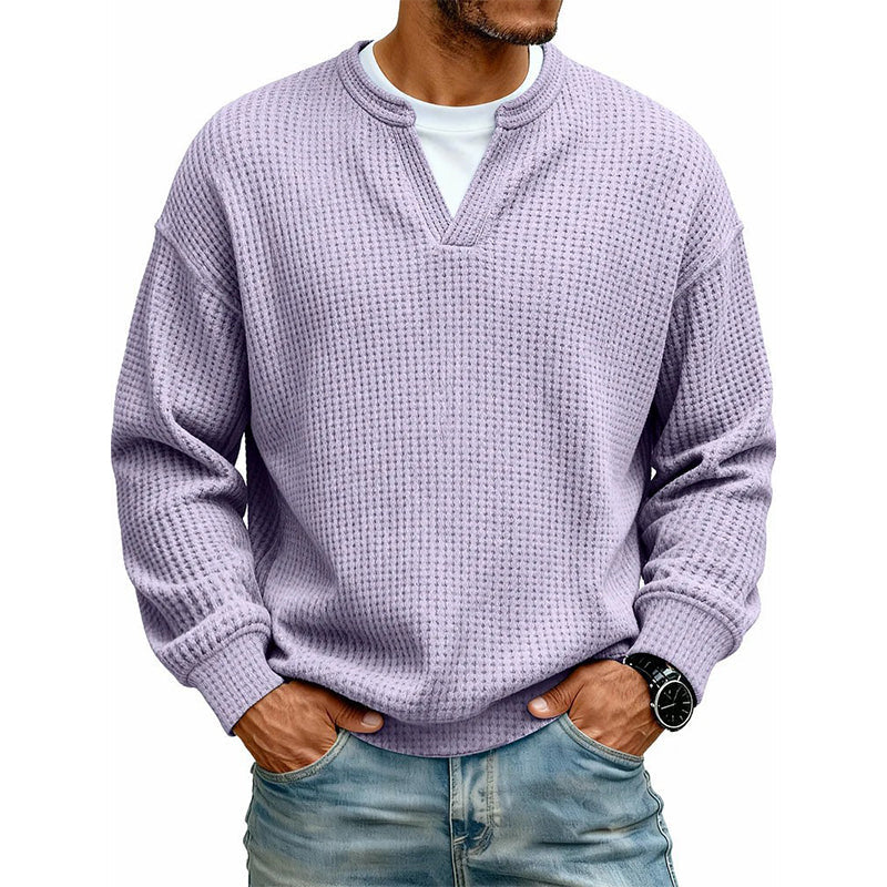 ✨ Jouw stijl‑upgrade: Getextureerd, Relaxed, Stijlvol! 👕Gelaagde comfortabele wafelgebreid T-shirt