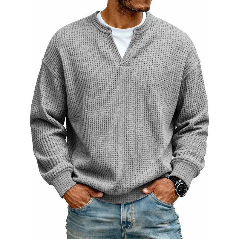 ✨ Jouw stijl‑upgrade: Getextureerd, Relaxed, Stijlvol! 👕Gelaagde comfortabele wafelgebreid T-shirt